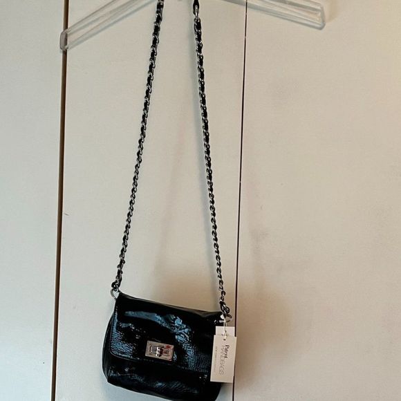 New - New York & Company Patent Black Crossbody with Chain Strap - Picture 1 of 6